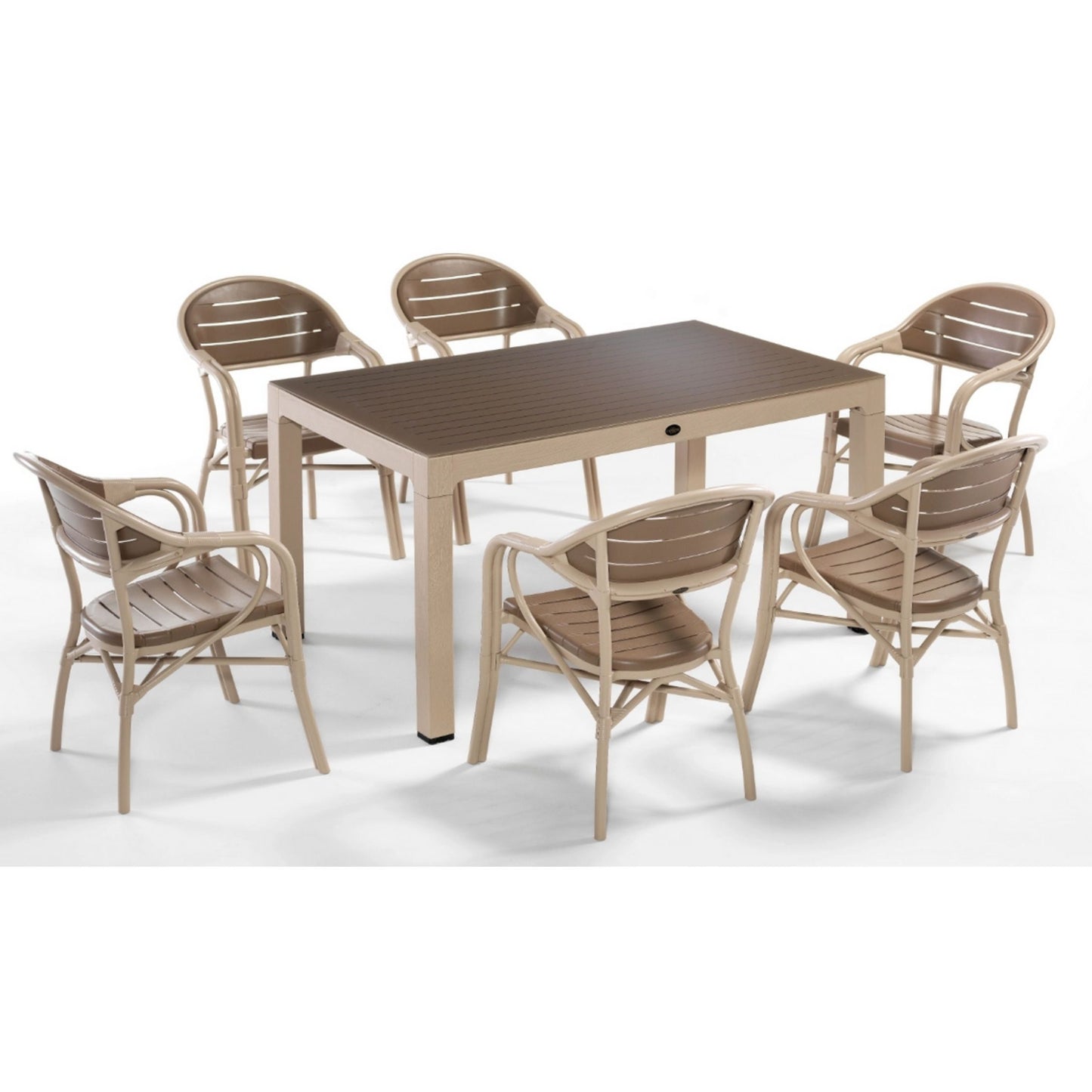Novussi Bamboo 6'lı Takım Camlı Masa Takımı – 6 Koltuk 4 Renk Seçeneği - Çöl Kahve-Cappucino