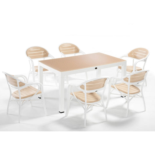 Novussi Bamboo 6'lı Takım Camlı Masa Takımı – 6 Koltuk 4 Renk Seçeneği - Beyaz-Fildişi