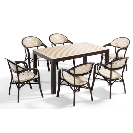 Novussi Bamboo 6'lı Takım Camlı Masa Takımı – 6 Koltuk 4 Renk Seçeneği - Kahve - Cappucino