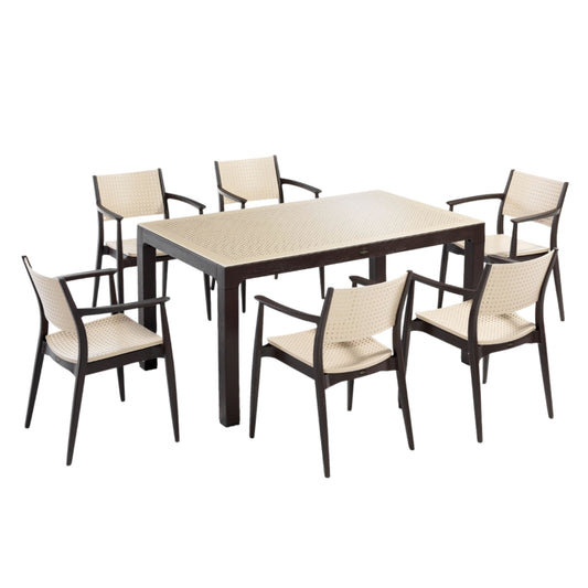 Novussi Seginus 6'lı Takım Camlı Masa Takımı – 6 Koltuk 4 Renk Seçeneği - Kahve-Cappucino